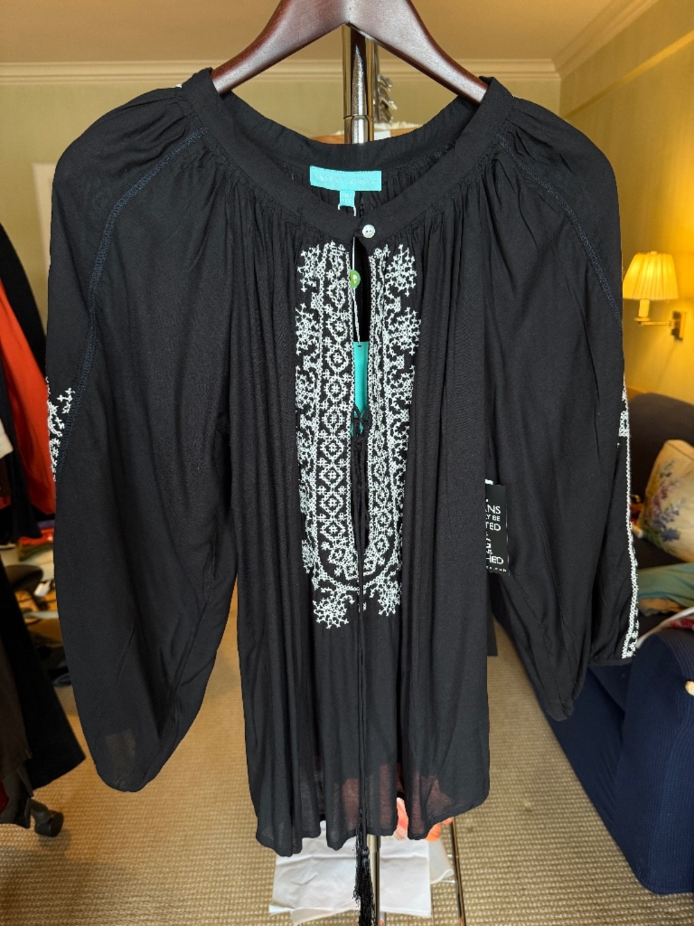 NWT Melissa Odabash “Fatima” embroidered peasant blouse, 100% rayon